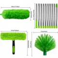 Set de plumero de microfibra con varillas de extensión y cabezales para la limpieza del hogar. - Limpiacristales + Cepillo para Telarañas + Plumero de Fibra / Verde