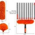 Kit de Plumero de Microfibra con Pérgolas Largas Extensibles Cepillo de Limpieza Flexible - Limpiacristales + Cepillo para Telarañas + Plumero de Fibra / Naranja