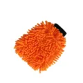Detailansicht der orangen Chenille-Mikrofaser-Autowaschhandschuhe mit schwarzem Bund - Verdickter & Dichter Stil / Orange