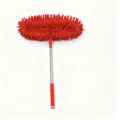 Red retractable chenille duster with stainless steel telescopic pole for ceiling cleaning - 1.3m / Red
