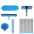 Tabla de tallas detallada para el limpiacristales 2 en 1 y plumero con 10 postes. - Limpiacristales + Cepillo para Telarañas + Plumero de Fibra + Cabezal de Goma + Cepillo para Rendijas / Azul claro