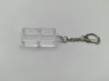 Close-up detail of a transparent 2-slot mechanical keyboard switch tester keychain accessory - Double Key Base With Regular Chain / High Transparency