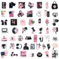 52pcs pegatinas de graffiti estilo ins rosa y negro lindas coquette diy para decorar portátil. - 52 piezas de pegatinas estilo INS Blackpink