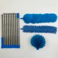 10-section extension duster set with stainless steel poles and brush heads for high place cleaning. - Light Blue