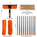 2-in-1 window squeegee cleaning kit with extension poles and microfiber replacement cloth. - Orange