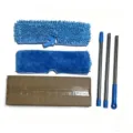 Conjunto de mopa plana variante con almohadillas de doble cara y postes metálicos para la limpieza. - Fregona de Doble Cara de 3 Secciones + 1 Paño (En Caja) / Azul zafiro