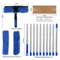Window squeegee cleaning set with extension poles and microfiber cloth heads for glass. - Sapphire Blue