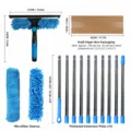 Window cleaning squeegee set with extension poles and microfiber cloth for home cleaning. - Light Blue