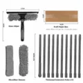 Window cleaning squeegee set with extension poles, microfiber cloth, and glass wiper tool. - Gray