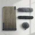 Telescopic feather duster set with extension poles and multi-functional brush heads, grey. - Gray
