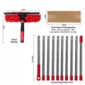 Adjustable window squeegee cleaning tool with microfiber head and ten extension poles. - Red