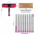 2-in-1 household window squeegee with 10 extension poles and chenille head for easy cleaning. - Rose Red