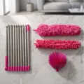 Extensible duster set with multi stainless steel poles and three pink interchangeable heads. - Rose Red