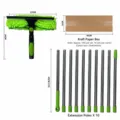 2-in-1 window squeegee cleaner with 10 extension poles and microfiber head for high glass cleaning. - Green