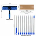 Window squeegee glass cleaner with microfiber cloth head and ten extension poles for home use. - Sapphire Blue
