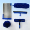 Professional 4-in-1 window cleaning kit with stainless steel poles and blue scrubbers - [sapphire blue box] 10-section rod + glass brush head + spider web head + fiber head + wiper blade