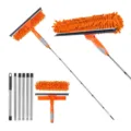 2-in-1 professional window cleaning squeegee scrubber set with extendable stainless steel pole - Orange Gray Combination Style / 6 Rods + Orange Scraper