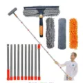 Juego de limpiacristales telescópico con paños de microfibra y postes largos para ventanas. - Limpiacristales Caja de Poste de Diez Secciones / Gris y Naranja