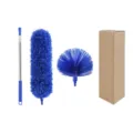 Kit de limpieza de plumeros extensible con barra telescópica y cabezales de cepillo azules. - Set de tres piezas / En caja / Azul zafiro