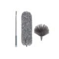 Set de plumero de microfibra extensible con barra telescópica y cabezales para la limpieza. - Set de tres piezas / Bolsa de polietileno / Gris Completo