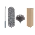 Set de plumero telescópico de microfibra con barra de extensión, cabeza gris y cepillo. - Set de tres piezas / En caja / Gris Completo