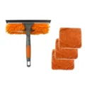 2-in-1 window cleaning squeegee and microfiber scrubber with 3 replacement cloths - American Orange Style / 1 Head + 3 Cloths