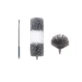 Set de plumero extensible con mango telescópico y cabezal de microfibra para la limpieza. - Set de tres piezas / Bolsa de polietileno / Gris Blanco Mixto