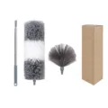 Set de plumero de microfibra extensible con asta ajustable para la limpieza del hogar. - Set de tres piezas / En caja / Gris Blanco Mixto