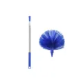 Plumero extensible con asta telescópica y cabezal de cepillo redondo para la limpieza del hogar. - Set de dos piezas / Bolsa de polietileno / Azul zafiro