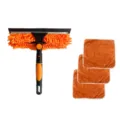 2-in-1 glass cleaning squeegee set with three orange microfiber replacement cloths - Italian Orange Style / 1 Head + 3 Cloths