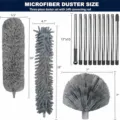 Set de plumero de microfibra con asta telescópica y varios cabezales de cepillo de limpieza. - Cepillo para Telarañas + Plumero de Fibra + Cabezal de Limpieza de Chenilla / Gris