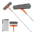 2-in-1 window cleaning tool set with extendable stainless steel pole and microfiber cloth - Orange Gray Combination Style / 6 Rods + Gray Scraper