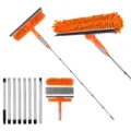 Professional 2-in-1 window cleaning tool set with telescopic pole and microfiber mop - Orange Gray Combination Style / 8 Rods + Orange Scraper + 1 Replacement Cloth