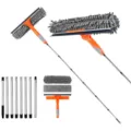 2-in-1 window squeegee and scrubber set with 8-piece stainless steel extension pole - Orange Gray Combination Style / 8 Rods + Gray Scraper + 1 Replacement Cloth