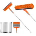 2-in-1 window cleaning squeegee set with long extension pole and microfiber scrubber - Orange Gray Combination Style / 10 Rods + Orange Scraper + 1 Replacement Cloth
