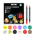 Dual-tip acrylic paint marker set, 12 vibrant colors for rock painting and DIY art crafts. - Twelve Colors