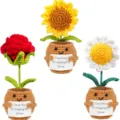 Set of three handmade crochet sunflower and daisy emotional support plant gifts - Sunflower Potted Plant (Medium)