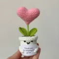 Handmade crochet heart potted plant with Thank you for helping me grow card - White Pot Pink Heart Potted Plant