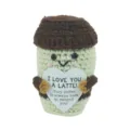 Handmade crochet coffee cup plush doll, cute emotional healing knitted toy for desk decor. - Coffee Cup - I Love You Card