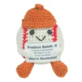 Bambola da baseball positiva fatta a mano all'uncinetto con una carta motivante - Baseball con Cappello Arancione e Gambe (Positivo)