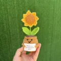 Handmade crochet sunflower plant gift with Thank you for helping me grow card. - Large Pot Sunflower