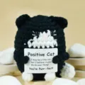 Handmade crochet black cat doll holding positive message card cute desk decor gift for friends - Black and White Cat