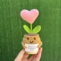 Handmade pink crochet heart plant with a 'Thank you for helping me grow' gift card - Fat Pot Pink Heart Potted Plant