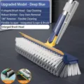 5-in-1 long handle floor scrub brush with V-shaped bristles and squeegee in navy blue - 5-in-1 Floor Brush with Tweezers / Dark Green