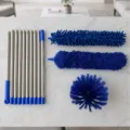 Extendable household duster set with metal poles and blue replacement brush heads for cleaning. - Sapphire Blue