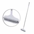 White long handled floor scrub brush with stiff bristles for bathroom tile cleaning - 2-in-1 Style / White