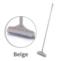 Beige long-handle floor crevice cleaning brush with built-in squeegee for bathroom tiles - 2-in-1 Style / Khaki