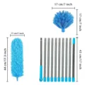 Extendable microfiber feather duster with multi-section stainless steel poles for cleaning. - Light Blue
