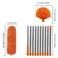 Extendable feather duster with stainless steel poles and cleaning heads for home use. - Orange