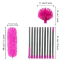 Replacement duster head and telescopic metal rods set with detailed size dimensions. - Rose Red